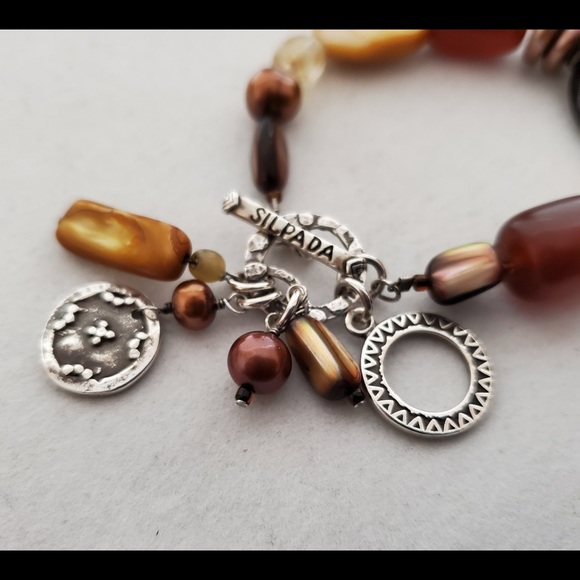 Silpada Stone Bead Pearl Shell Toggle Bracelet 925 - Picture 1 of 16